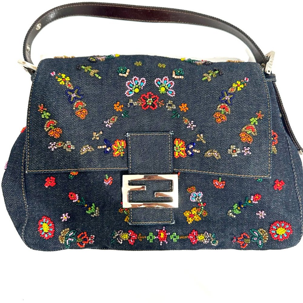 Fendi Denim Beaded Mama Baguette